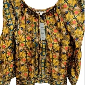 Women's Yellow Patterned Boho Peasant Top